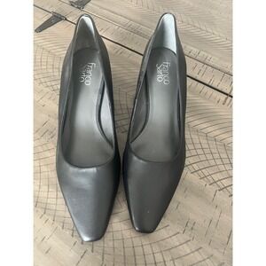 Franco Sarto Black Leather Pointed Toe Block Heel Pumps Women Size 10